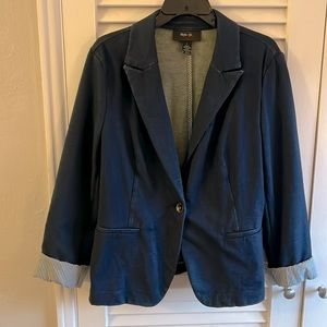 Soft Denim Blazer With Striped Cuff